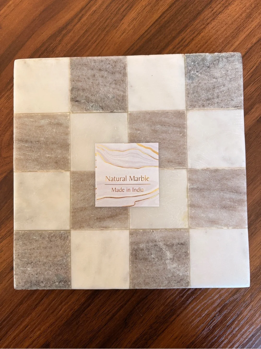 Natural Marble Checkerboard Tile Tray - Cream & Greay
